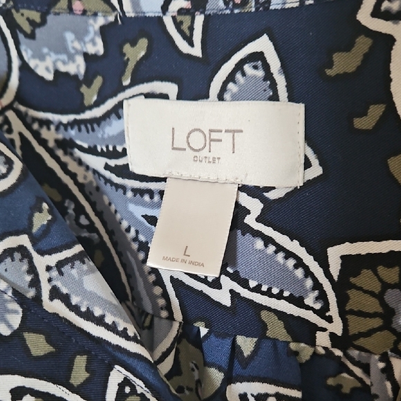 LOFT Navy Floral Long Sleeve Dress - Picture 2 of 7